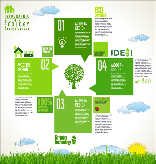 Modern ecology infographics green template vector 07