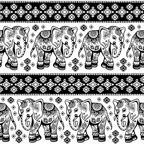 Ornaments pattern white with black vector 03