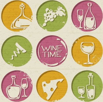 Round retro food labels vector set 04