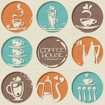 Round retro food labels vector set 05