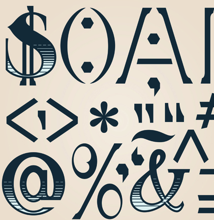 Russian and English alphabet, numbers, symbols vector 05