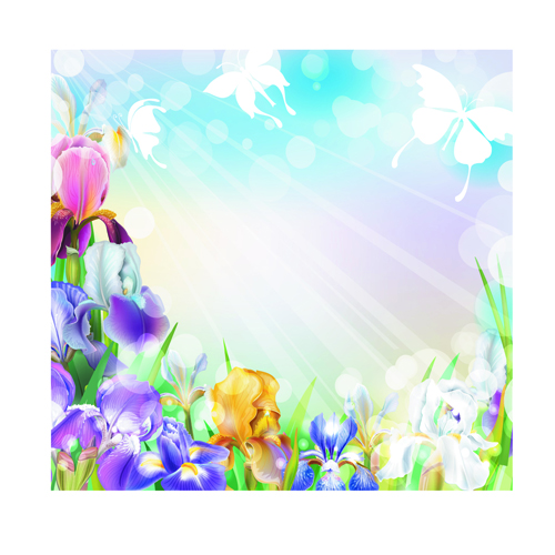 Summer sunlight and flowers design vector 04