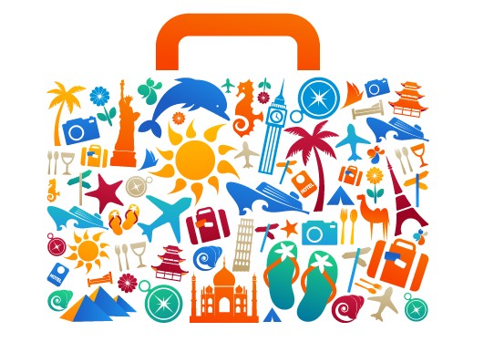 Travel elements with bag creative vector