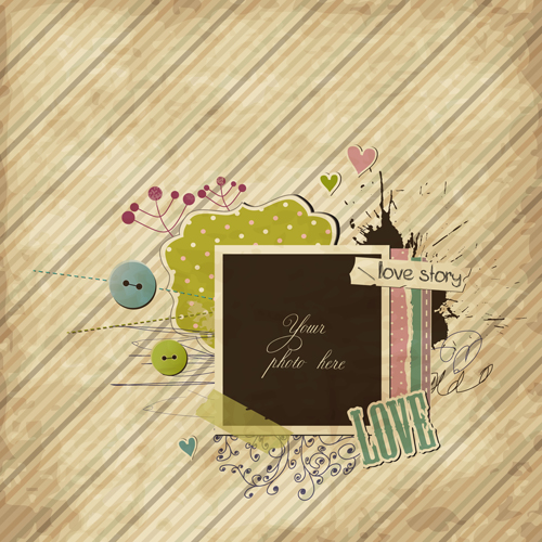 Vintage valentine photo frame background vector 01