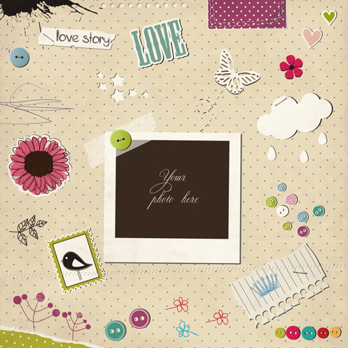 Vintage valentine photo frame background vector 02
