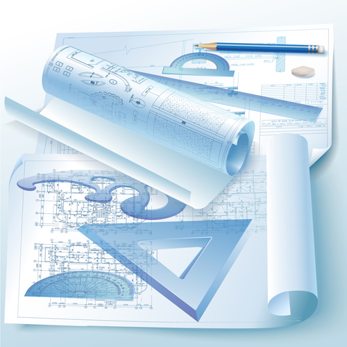 Set of Architectural drawings design vector material 05