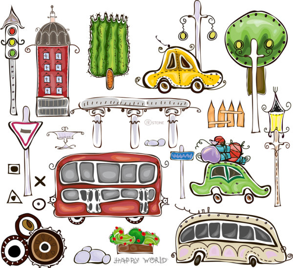 Set of cartoon City elements vector 02
