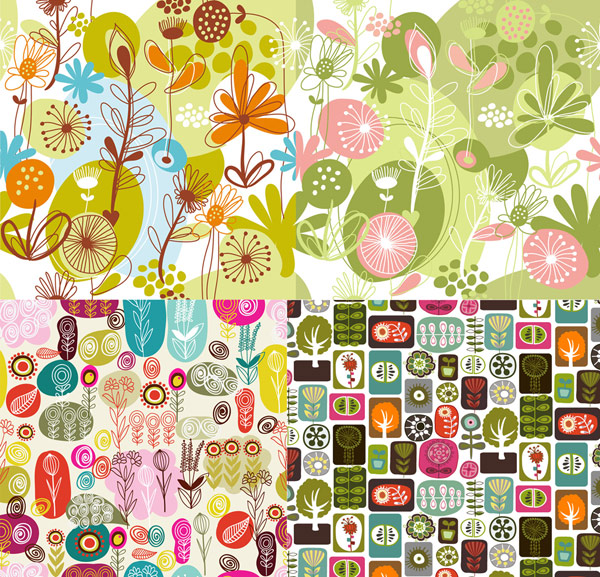 Lovely flowers and plants backgrounds vector graphic