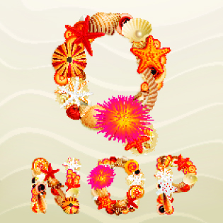 Sea elements Alphabet vector set 01