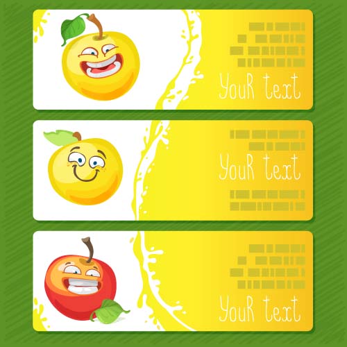 Banners cartoon apple vector 02