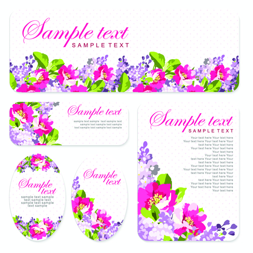 Beautiful flower cards kit vector material 02