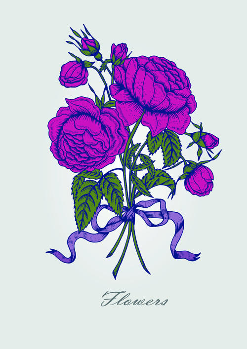 Beautiful flower retro style vector graphics 02