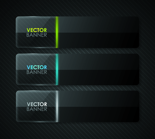 Set of Shiny Black Banners vector 03