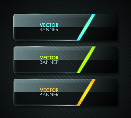 Set of Shiny Black Banners vector 04