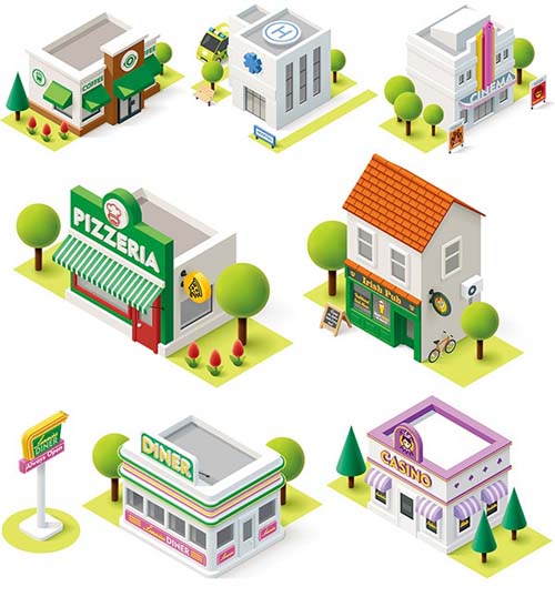 Cartoon building models shiny vector