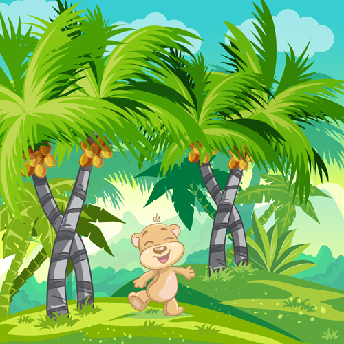 Cartoon nature scenery with animal vectors 04