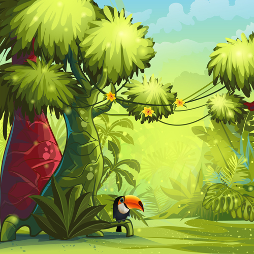 Cartoon nature scenery with animal vectors 05