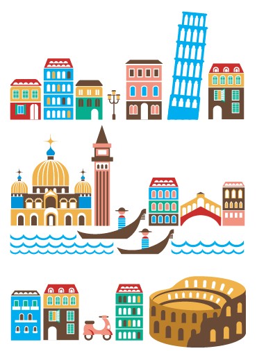 Cartoon town buildings design vector graphics 03