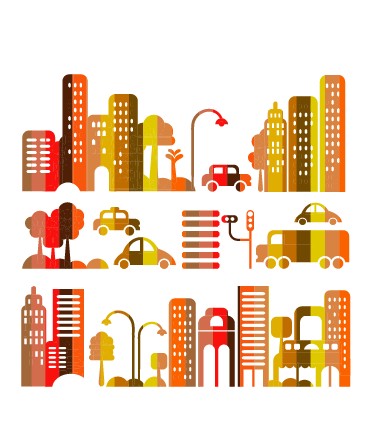 Cartoon town buildings design vector graphics 04