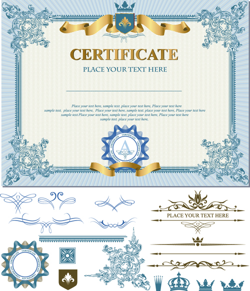 template with ornament kit vector 01 Certificates template with ornament kit vector 01