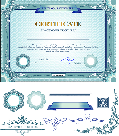 template with ornament kit vector 02 Certificates template with ornament kit vector 02