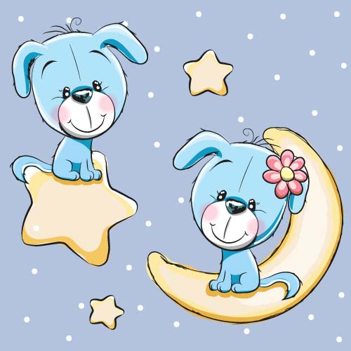 stars moon dog cute card vector 