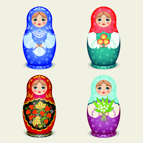 Cute russian doll design vectors 05