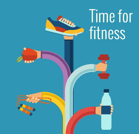 Fitness with hands flat vector template 05