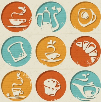 Round retro food labels vector set 01