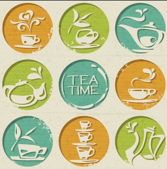 Round retro food labels vector set 02