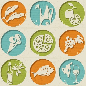 Round retro food labels vector set 03