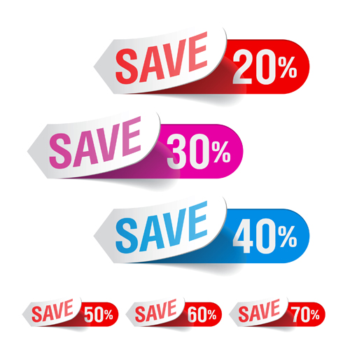 Color discount Stickers design vector graphics 05