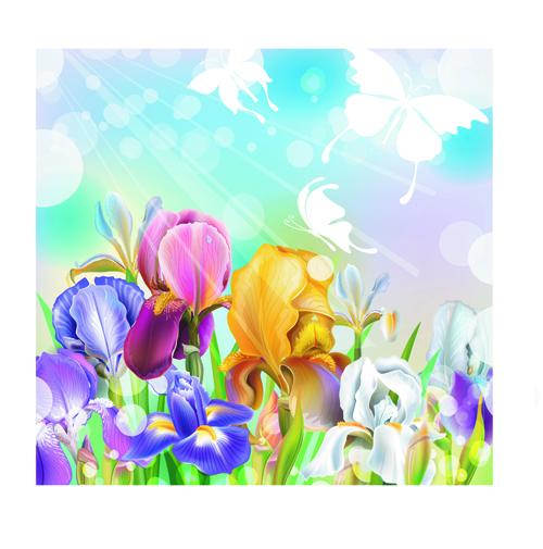 Summer sunlight and flowers design vector 03