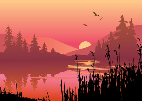 vector background sunset landscape beautiful background 