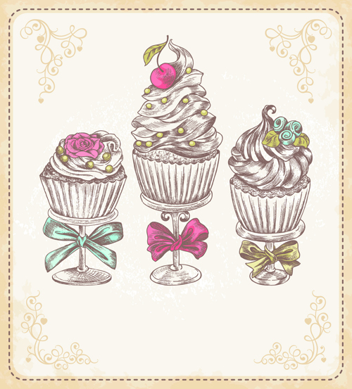 Vintage cupcakes labels creative vector 01