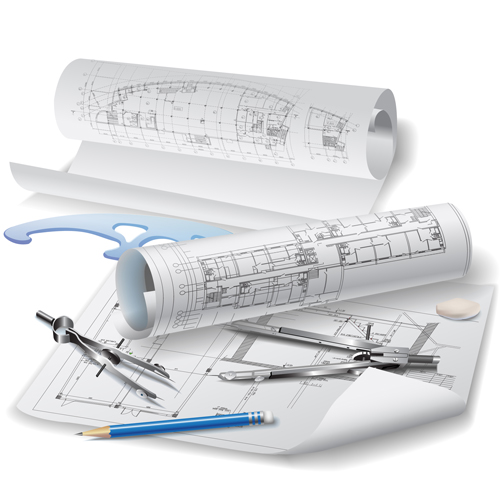 Set of Architectural drawings design vector material 01