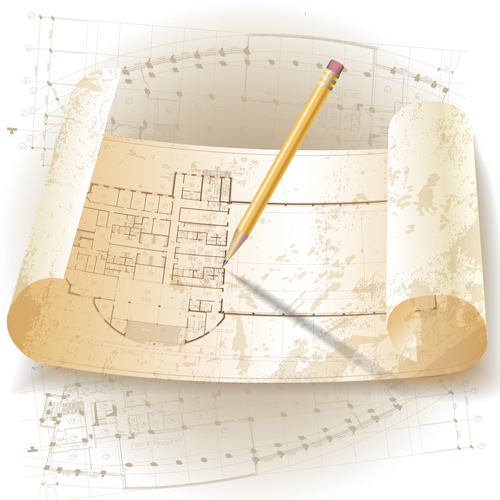 Set of Architectural drawings design vector material 02