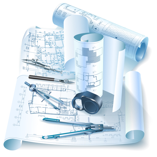 Set of Architectural drawings design vector material 03