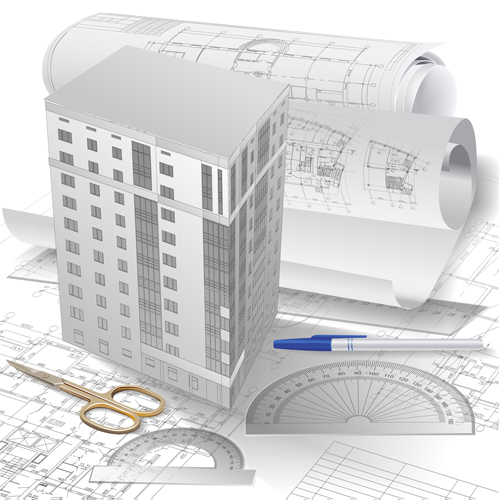 Set of Architectural drawings design vector material 04