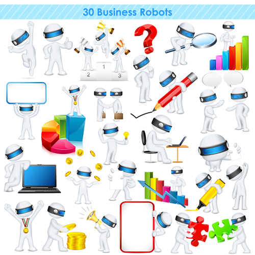 Set of 3D robots vector 01