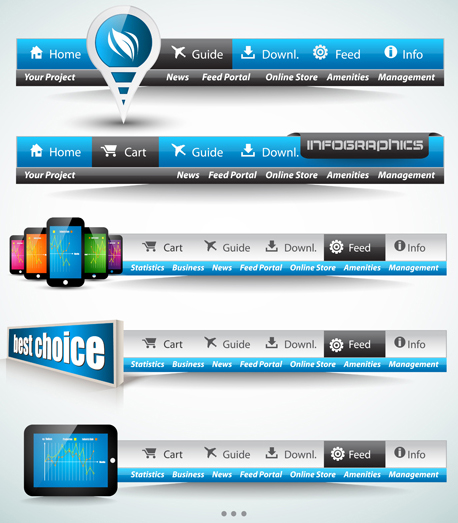 Web Navigation with Menu elements vector 01