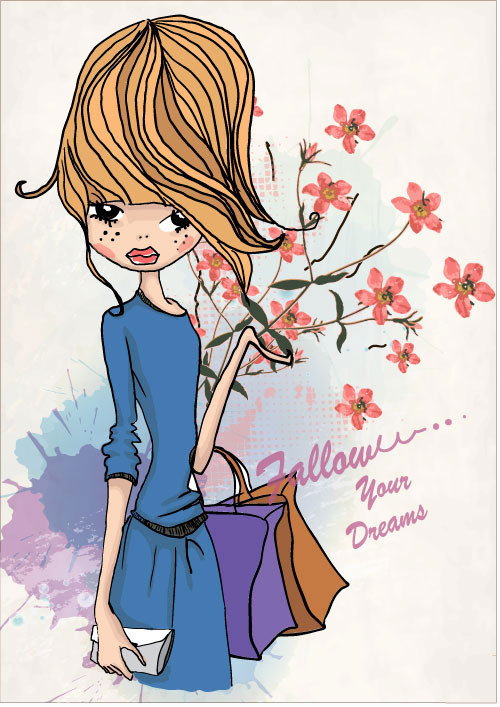 Fashion shop Girl vector 01