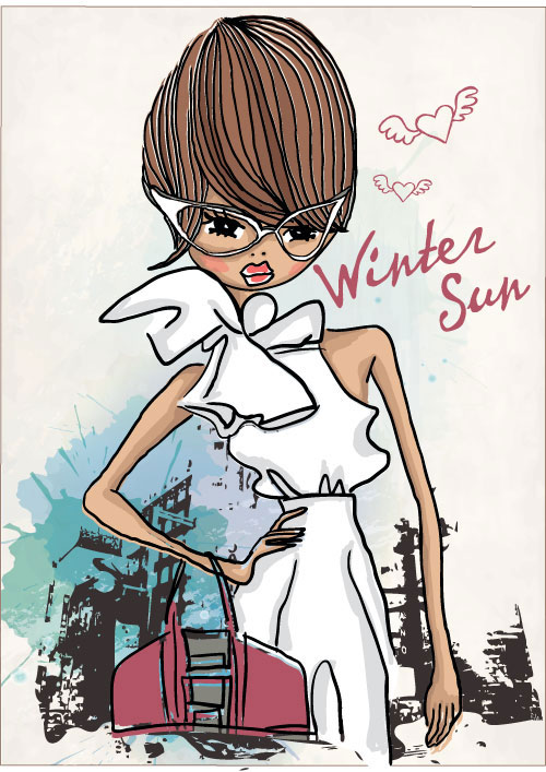 Fashion shop Girl vector 02