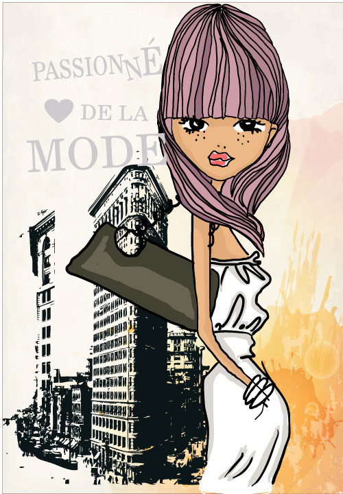 Fashion shop Girl vector 03