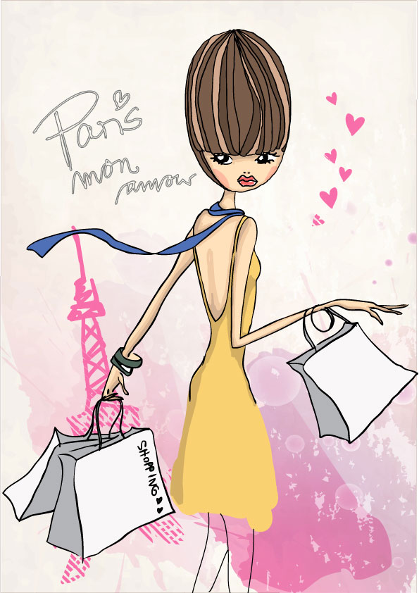 Fashion shop Girl vector 04
