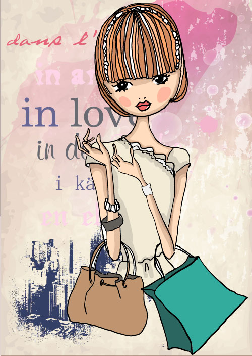 Fashion shop Girl vector 05