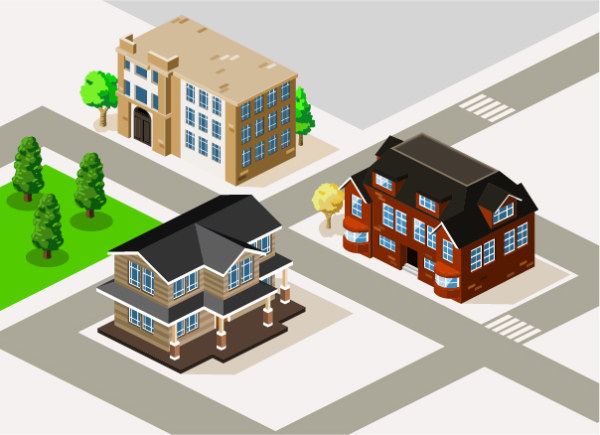 3D city building model vector set 03