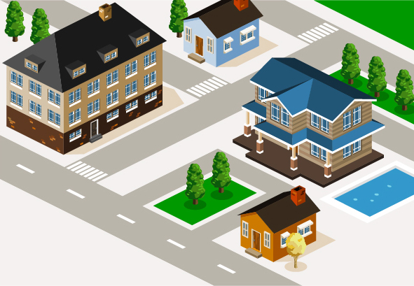 3D city building model vector set 06