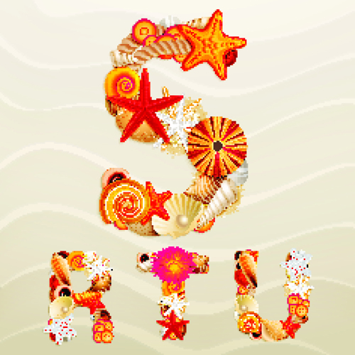 Sea elements Alphabet vector set 02