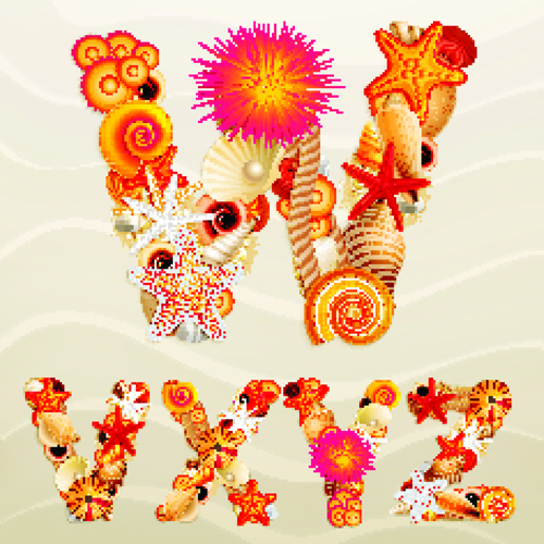 Sea elements Alphabet vector set 05